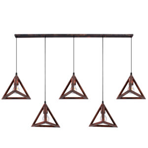 GLOBOSTAR® TRIANGLE 00609 Μοντέρνο Κρεμαστό Φωτιστικό Οροφής με Ντουί 5 x E27 AC 220-240V IP20 - Χάλκινο - Μ170 x Π22 x Y130cm