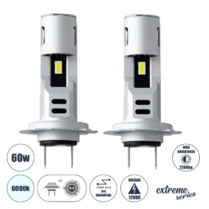 GloboStar® 85619 H7 SM-I7 KIT Βασικού Φωτισμού Αυτοκινήτου & Φορτηγού 3rd Generation Can-Bus Extreme Series LED CREE CXB COB 60W 7200lm DC 12V Αδιάβροχο IP67 Ψυχρό Λευκό 6000K