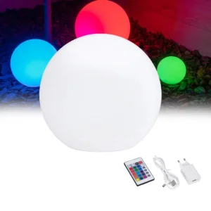 GLOBOSTAR® GARDENGLOW 85824 Μοντέρνο Φωτιστικό Κήπου Μπάλα με IR Ασύρματο Χειριστήριο LED 5W 250lm 360° DC 5V με USB-C με Επαναφορτιζόμενη Μπαταρία Li-ion 3.7V 2x18650 1400mAh Αδιάβροχο IP54 Πολύχρωμο RGBW Dimmable - Sanan SMD Chip - Γαλακτερό Λευκό - Μ24 x Π24 x Υ24cm - 2 Χρόνια Εγγύηση