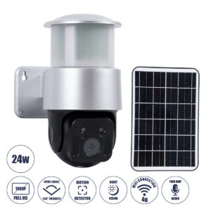 GloboStar® 86046 Αυτόνομος Ηλιακός Προβολέας LED SMD 24W 1200lm Camera 1080P 2MP WiFi 150° Μπαταρία 3200mAh Φωτοβολταϊκό Πάνελ Αισθητήρα Ημέρας-Νύχτας & Ρύθμιση Χρόνου Διπλή Κατέυθυνση Ομιλίας Αδιάβροχος IP66 Ψυχρό Λευκό 6000K - Ασημί