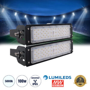 GLOBOSTAR® GOLIATH 90100-2 Προβολέας για Γήπεδα Tennis & Ποδοσφαίρου 5x5 LED 100W 15000lm 75°x135° SDCM<5 Fish Eye Lens AC 220-240V Αδιάβροχο IP65 IK08 Φυσικό Λευκό 5000K - Lumileds SMD Chip & Mean Well Driver - Μαύρο Ματ - Μ32 x Π12 x Υ18cm - 5 Χρόνια Εγγύηση