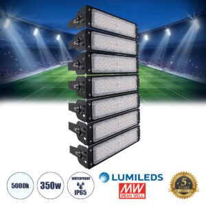 GLOBOSTAR® GOLIATH 90100-7 Προβολέας για Γήπεδα Tennis & Ποδοσφαίρου 5x5 LED 350W 52500lm 75°x135° SDCM<5 Fish Eye Lens AC 220-240V Αδιάβροχο IP65 IK08 Φυσικό Λευκό 5000K - Lumileds SMD Chip & Mean Well Driver - Μαύρο Ματ - Μ32 x Π12 x Υ63cm - 5 Χρόνια Εγγύηση