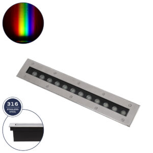 GLOBOSTAR® UNDERGROUNDREMVI 90193 Χωνευτή Μπάρα Φωτισμού Wall Washer LED 12W 1020lm 10° DC 24V Αδιάβροχο IP68 Πολύχρωμο RGBW Dimmable DMX512 - Bridgelux SMD Chip - Ανοξείδωτο Ατσάλι SS316 - Μ50 x Π9 x Υ7.2cm / Q48.5 x 7.5cm - 3 Χρόνια Εγγύηση