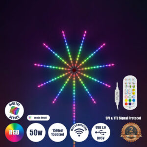GLOBOSTAR® DIGIFRWORKS 90339 Σετ Ψηφιακής Pixel Addressable Ταινίας με RF Ασύρματο Χειριστήριο & Λειτουργία μέσω WiFi APP LED 50W 3000lm 120° DC 5V με USB 2.0 IP20 156 x SMD5050 Chip 156 x Pixel Πολύχρωμο RGB Dimmable SPI/TTL Protocol - Sanan SMD Chip - Μ205 x Π105 x Υ1.5cm - 2 Χρόνια Εγγύηση
