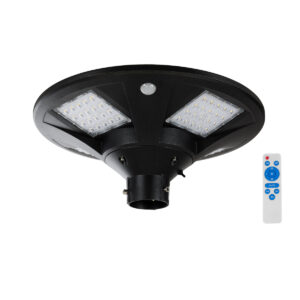 GLOBOSTAR® PARK 90501 Φωτιστικό Κεφαλής Post Top Πλατείας/Πάρκου/Κήπου με Ασύρματο Χειριστήριο LED 20W 800lm 120° με Ενσωματωμένο Φωτοβολταϊκό Panel 6V 20W & Επαναφορτιζόμενη Μπαταρία Li-ion 3.2V 25000mAh με Αισθητήρα Κίνησης-Ημέρας-Νύχτας Αδιάβροχο IP67 Θερμό Λευκό 2700K - Γκρι Ανθρακί - Φ50 x Υ20cm - 2 Χρόνια Εγγύηση