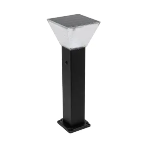 GLOBOSTAR® VEGGIE 90524 Φωτιστικό Κολωνάκι Κήπου LED 10W 500lm 120° με Ενσωματωμένο Φωτοβολταϊκό Panel 6V 2W & Επαναφορτιζόμενη Μπαταρία Li-ion 3.2V 6000mAh με Αισθητήρα Ημέρας-Νύχτας Αδιάβροχο IP65 All in One CCT 6000K-4500K - Sanan SMD Chip - Μαύρο - Μ19.5 x Π19.5 x Υ60cm - 2 Χρόνια Εγγύηση