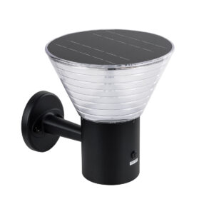 GLOBOSTAR® VEGGIE 90530 Μοντέρνο Φωτιστικό Τοίχου - Απλίκα LED 10W 330lm 120° με Ενσωματωμένο Φωτοβολταϊκό Panel 6V 2W & Επαναφορτιζόμενη Μπαταρία Li-ion 3.2V 1800mAh με Αισθητήρα Ημέρας-Νύχτας Αδιάβροχο IP65 Ψυχρό Λευκό 6000K - Μαύρο- Μ23 x Π30 x Υ25cm - 2 Χρόνια Εγγύηση