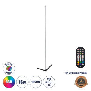 GLOBOSTAR® DIGICOLUMN 90763 Μοντέρνο Επιδαπέδιο Γραμμικό Ψηφιακό Φωτιστικό Digital Pixel Symphony Bar με RF Ασύρματο Χειριστήριο LED 16W 1280lm 180° DC 5V με USB 2.0 IP20 Πολύχρωμο RGB Dimmable - Μαύρο - Φ3 x Υ165cm - 2 Χρόνια Εγγύηση