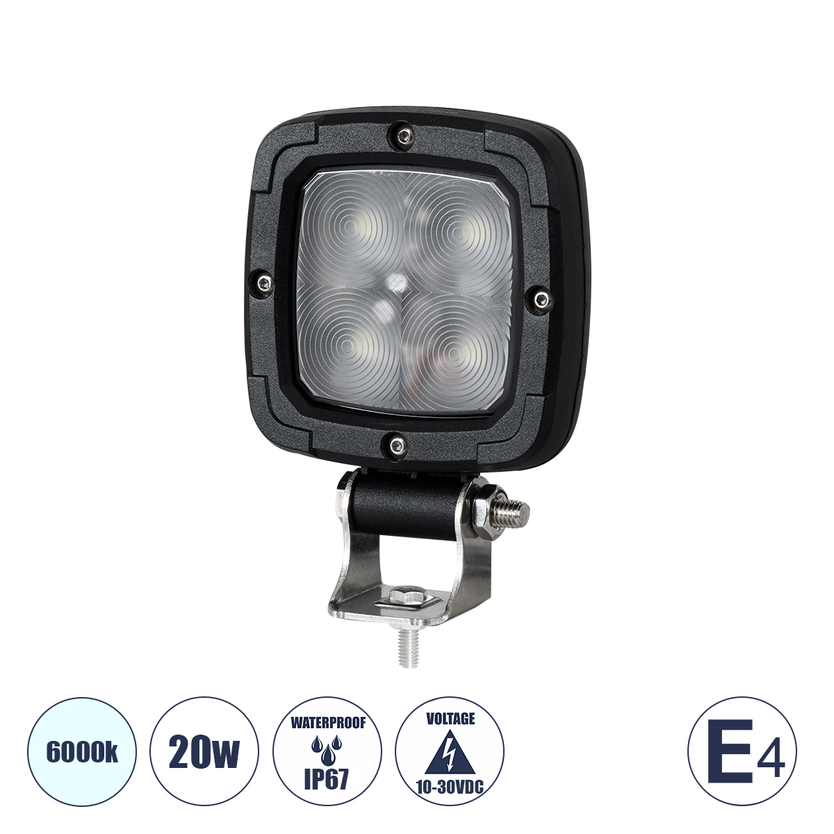 GloboStar® 85427 E4 Mark Vehicle & Forklift Work Lights - Φώτα Εργασίας για Οχήματα Περονοφόρα - Κλάρκ LED 20W DC 10-30V Αδιάβροχο IP67 Ψυχρό Λευκό 6000K Μ14 x Π9.5 x Υ3cm - Image 2