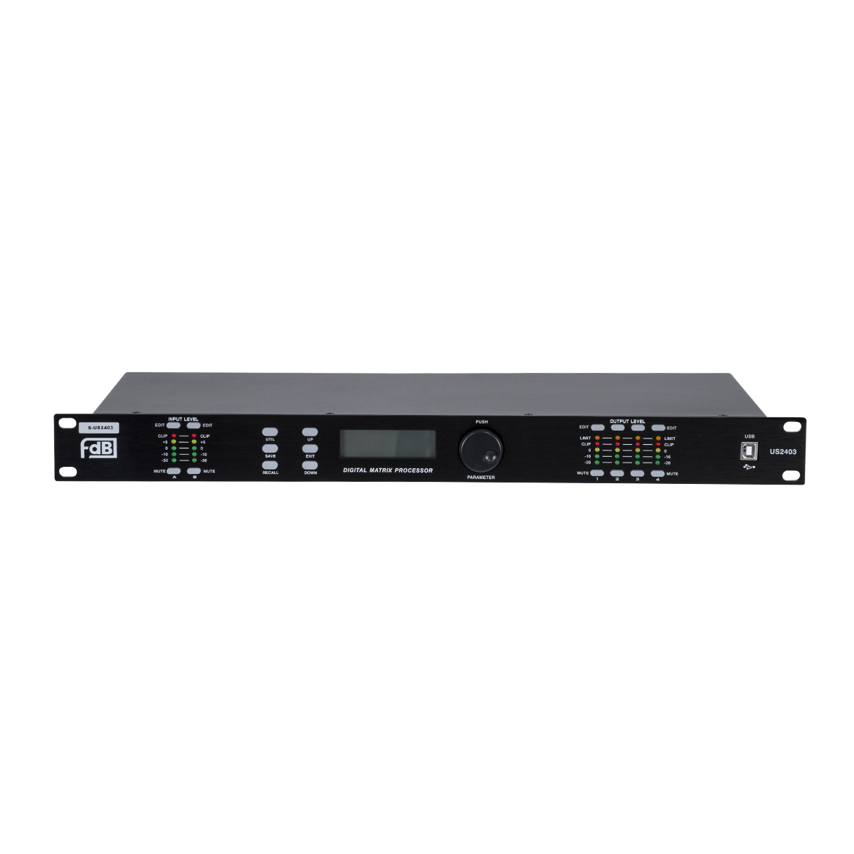 GloboStar® FDB US2403 98020 Audio Processor - Επαγγελματικός Επεξεργαστής Ήχου 2in & 4out - 32-bit DSP SHARC Processor - Frequency Response 20Hz-20Khz DR115DBu - AC 220V/50-60Hz - IP20 - Μαύρο - Μ48.2 x Π20.5 x Υ4.4cm - Image 4