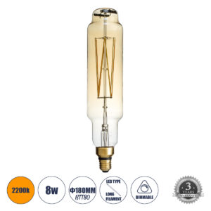 GLOBOSTAR® BANANAS 99168 Λάμπα E27 BTT80 LED 8W 720lm 360° AC 220-240V IP20 Ultra Θερμό Λευκό 2200K Dimmable - Long Filament Chip - Μελί - Μ7.8 x Π7.8 x Υ34.5cm - 3 Χρόνια Εγγύηση