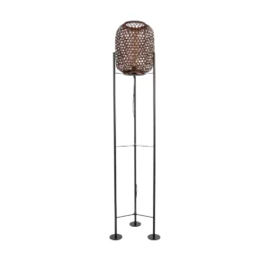 GloboStar® CURACAO 999-0041 Μοντέρνο Επιδαπέδιο Φωτιστικό Μονόφωτο 1 x E27 IP20 Μαύρο Μέταλλο με Καφέ Ξύλο - Μ30 x Π30 x Υ165cm