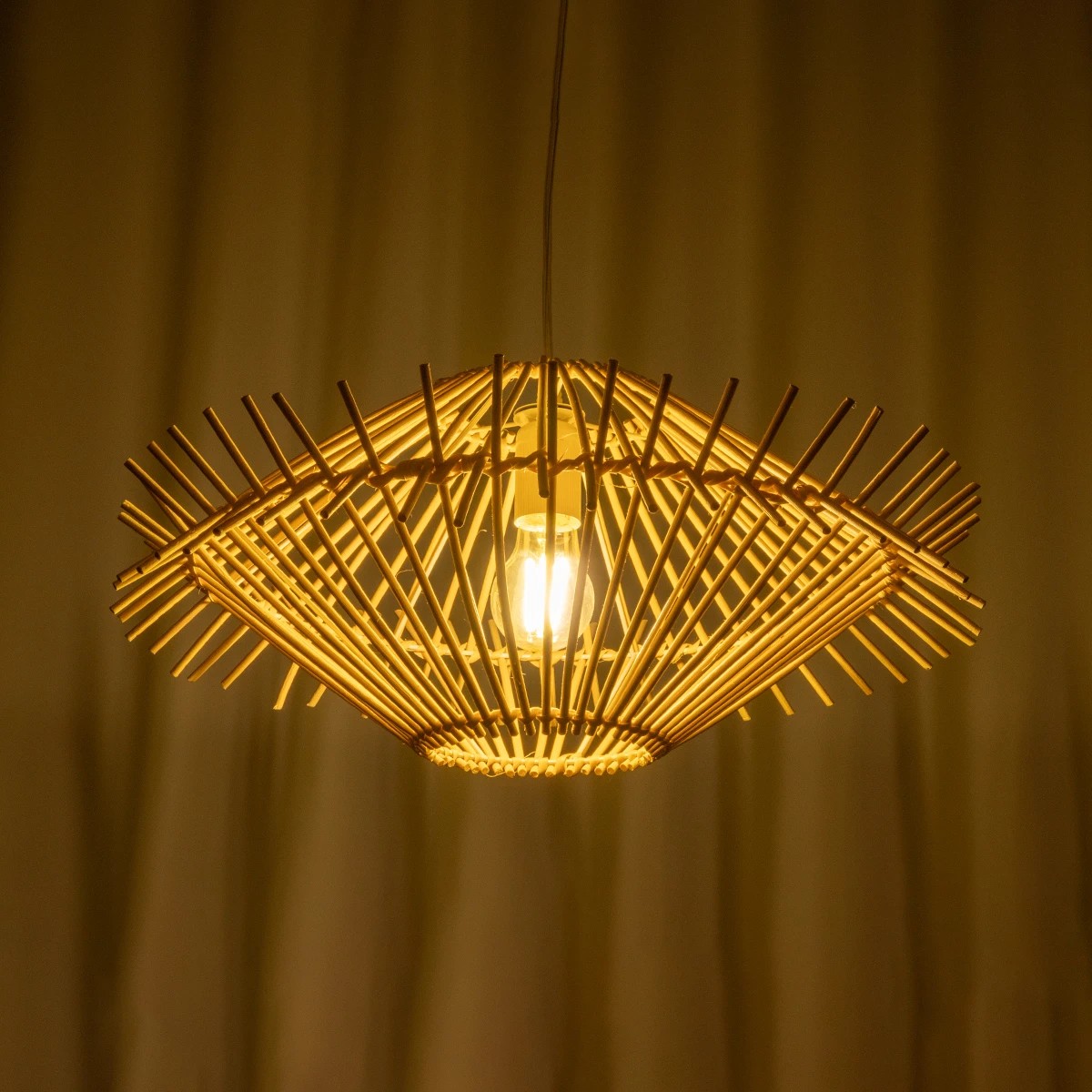 GLOBOSTAR® SASSO 999-0201 Boho Κρεμαστό Φωτιστικό Οροφής με Ντουί 1 x E27 AC 220-240V IP20 - Μπεζ - Μ50 x Π50 x Y23cm - Image 2