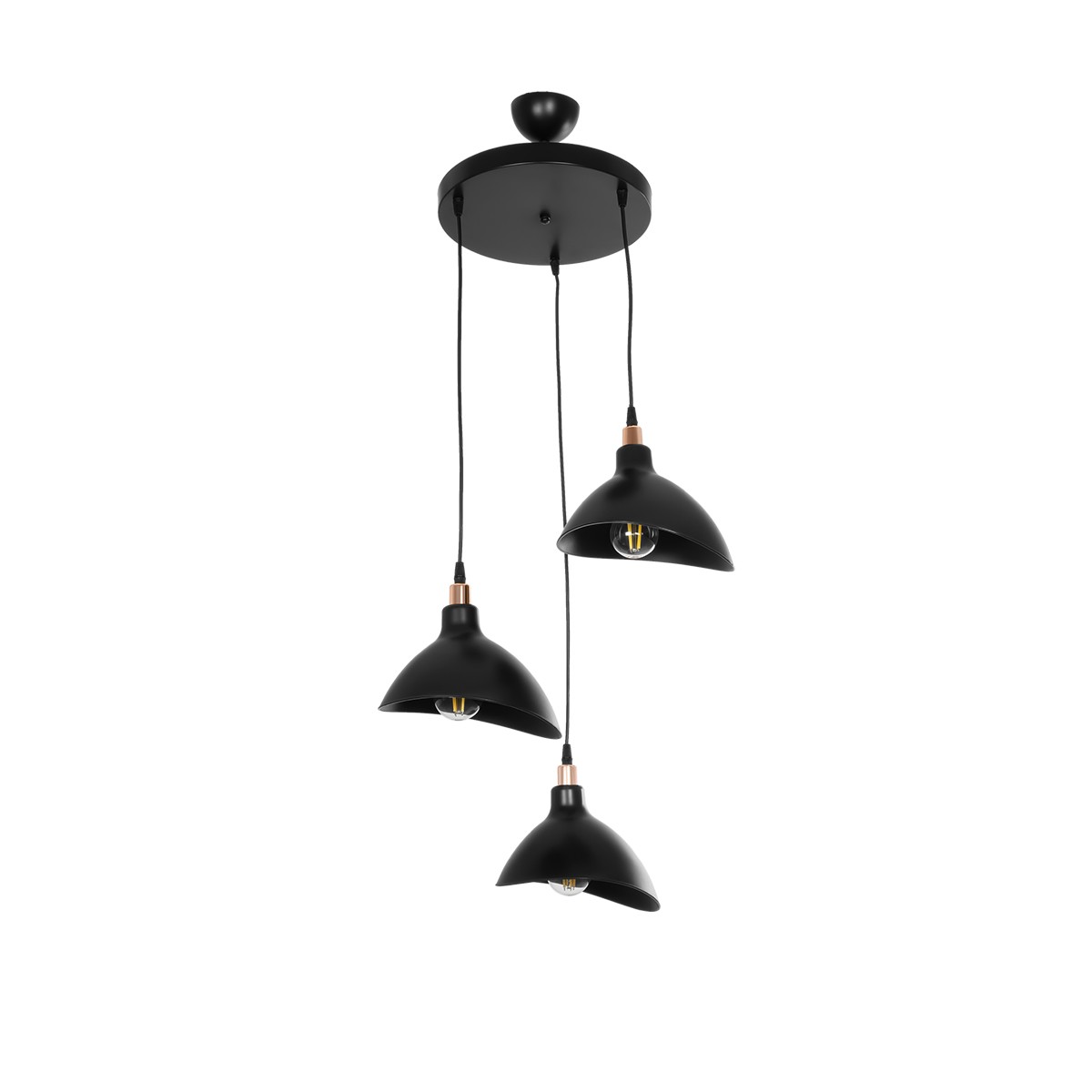 GLOBOSTAR® RIVE 203-0144 Μοντέρνο Κρεμαστό Φωτιστικό Οροφής με Ντουί 3 x E27 AC 220-240V IP20 - Μάυρο & Χάλκινο - Μ40 x Π40 x Υ65cm - Image 2