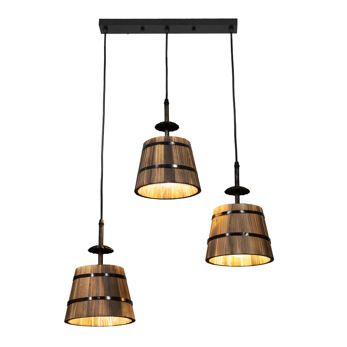 GLOBOSTAR® CEBU 00889 Vintage Κρεμαστό Φωτιστικό Οροφής με Ντουί 3 x E27 AC 220-240V IP20 - Καφέ & Μαύρο - Μ55.5 x Π18.5 x Y210cm - Image 2