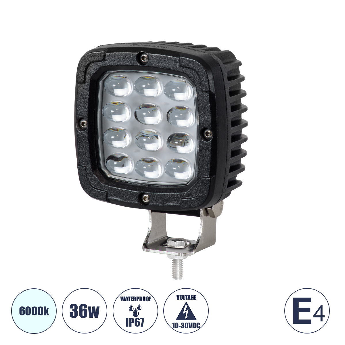 GloboStar® 85428 E4 Mark Vehicle & Forklift Work Lights - Φώτα Εργασίας για Οχήματα Περονοφόρα - Κλάρκ LED 36W DC 10-30V Αδιάβροχο IP67 Ψυχρό Λευκό 6000K Μ12.5 x Π9.5 x Υ6.5cm - Image 2