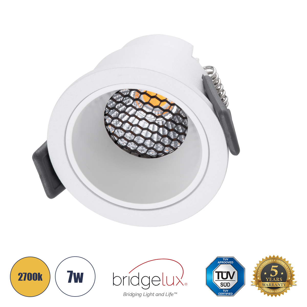 GLOBOSTAR® PLUTO-S 60249 Χωνευτό Downlight Σποτ με Honeycomb Anti Glare Reflector LED 7W 875lm 38° AC 220-240V IP20 Θερμό Λευκό 2700K - Bridgelux COB Chip & TÜV SÜD Driver - Λευκό Ματ - Μ6.4 x Π6.4 x Υ4.9cm / Q5.5cm - 5 Χρόνια Εγγύηση - Image 2