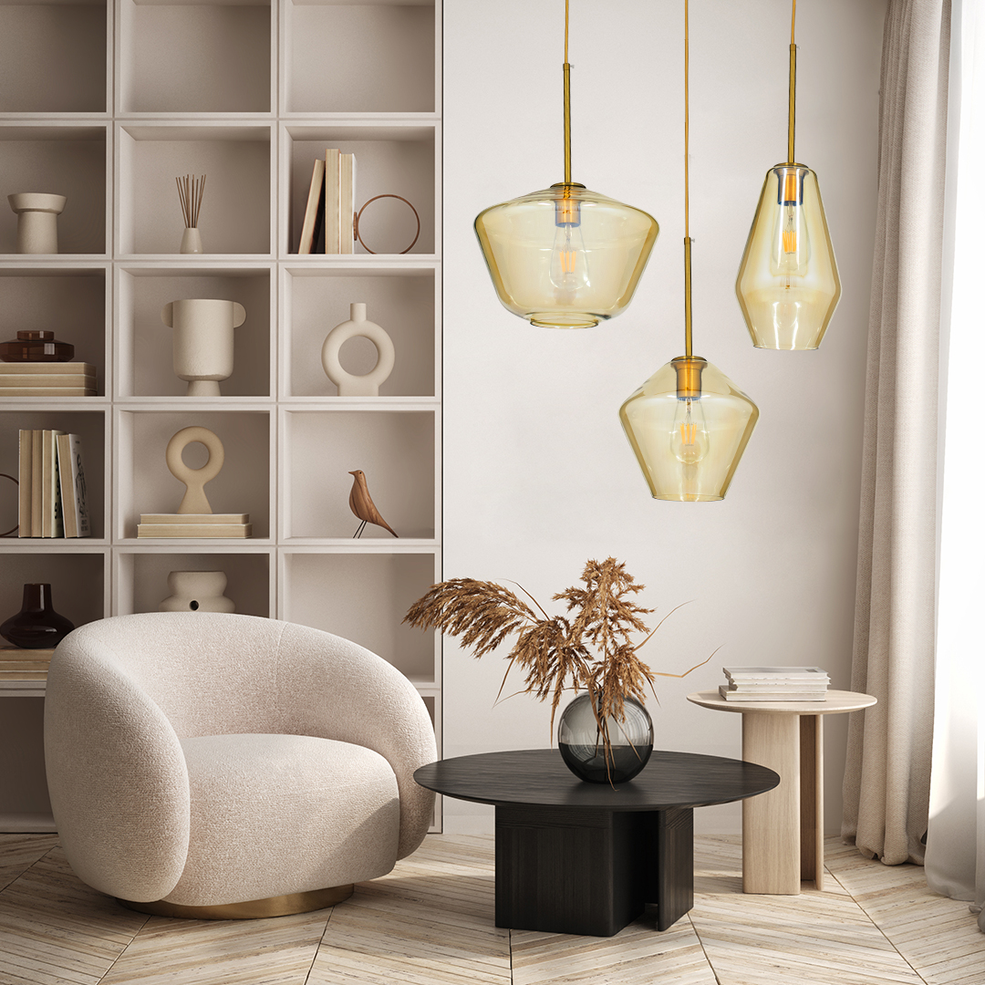 GLOBOSTAR® AMARIS 00870 Μοντέρνο Κρεμαστό Φωτιστικό Οροφής με Ντουί 1 x E27 AC 220-240V IP20 - Χρυσό & Μελί - Μ30 x Π30 x Y22cm - Image 8