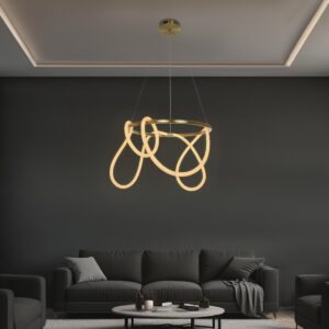 kelvo® GLOW KLV-101-0163 Κρεμαστό Φωτιστικό Οροφής LED 58W 5800lm 360° AC 220-240V IP20 Ρυθμιζόμενο Λευκό CCT με Χειριστήριο από 2700K έως 6000K Dimmable - Lumileds SMD Chip - Χρυσό Πλατίνα - Μ80 x Π80 x Υ40cm - 3 Χρόνια Εγγύηση