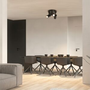 kelvo® SPOTA KLV-101-0144 Κινούμενο Φωτιστικό Σποτ Οροφής για 3 Λάμπες MR16 με Ντουί GU10 AC 220-240V IP20 - Μαύρο Ματ - Μ19 x Π19 x Υ14cm