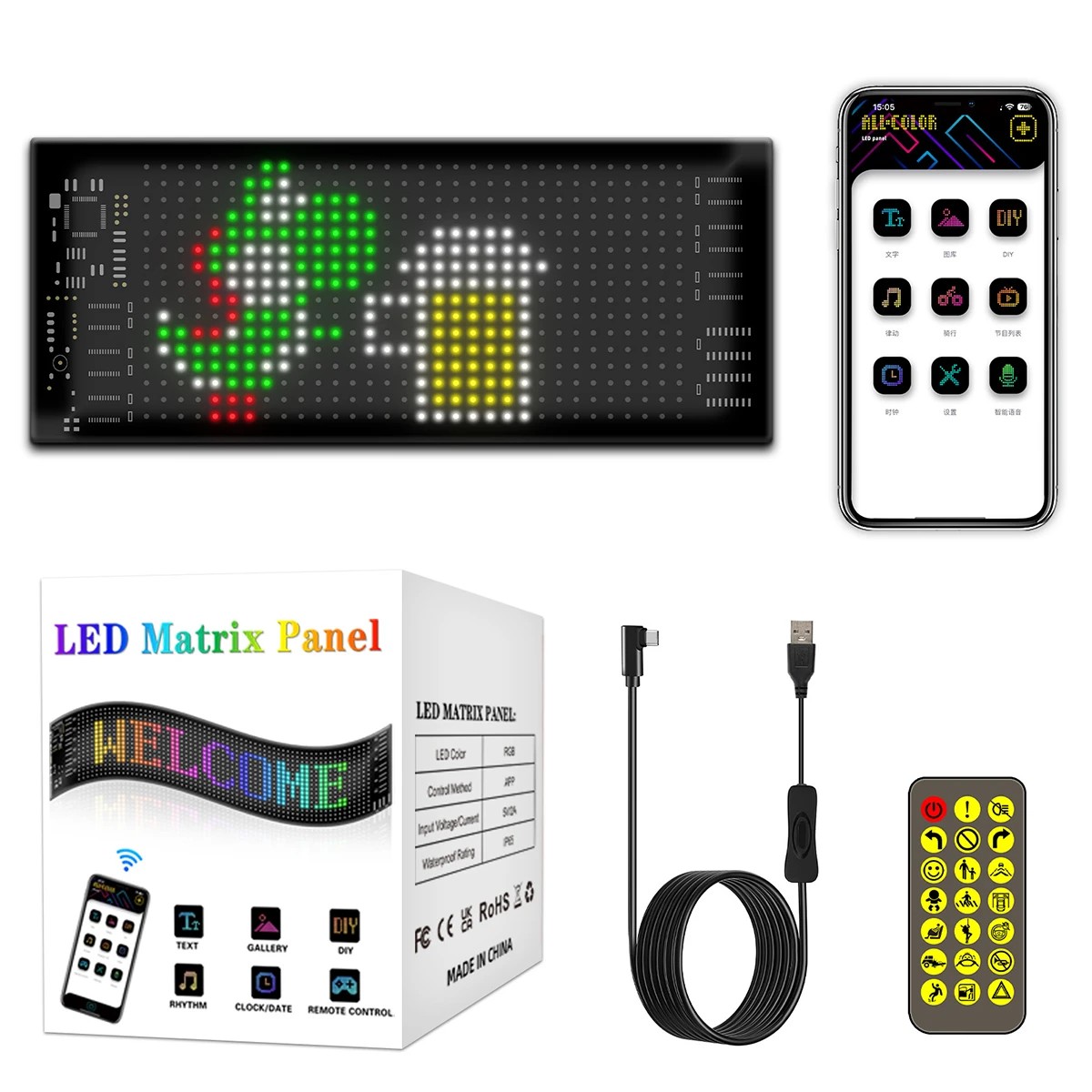 GLOBOSTAR® MATRIX GLB-106-0001 Εύκαμπτη Κυλιόμενη Ψηφιακή Επιγραφή 17.3x7cm P4 32x16 Pixel LED 10W DC 5V 2A με USB 2.0 Αδιάβροχο IP65 Πολύχρωμο RGB - Bluetooth Control μέσω iPIXEL APP - Μ17.3 x Π0.2 x Υ7cm - 2 Χρόνια Εγγύηση - Image 2