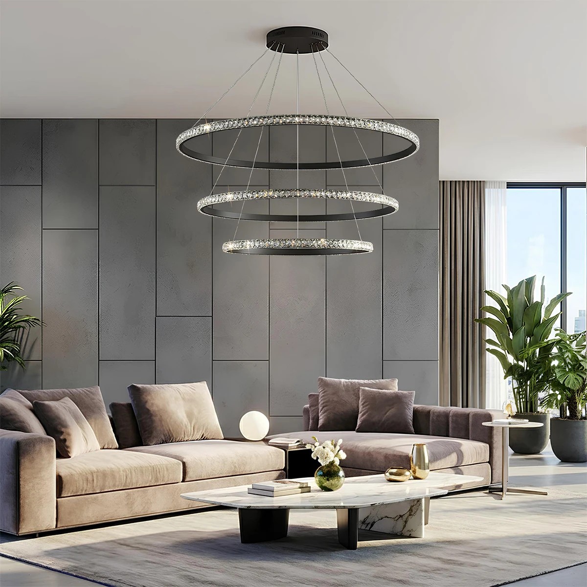 kelvo® DIAMOND KLV-101-0239 Κρεμαστό Φωτιστικό Οροφής LED 120W 12000lm 180° AC 220-240V IP20 Ρυθμιζόμενο Λευκό CCT με Χειριστήριο από 2700K έως 6000K Dimmable - Lumileds SMD Chip - Μαύρο Ματ - Μ80 x Π80 x Υ80cm - 3 Χρόνια Εγγύηση - Image 2