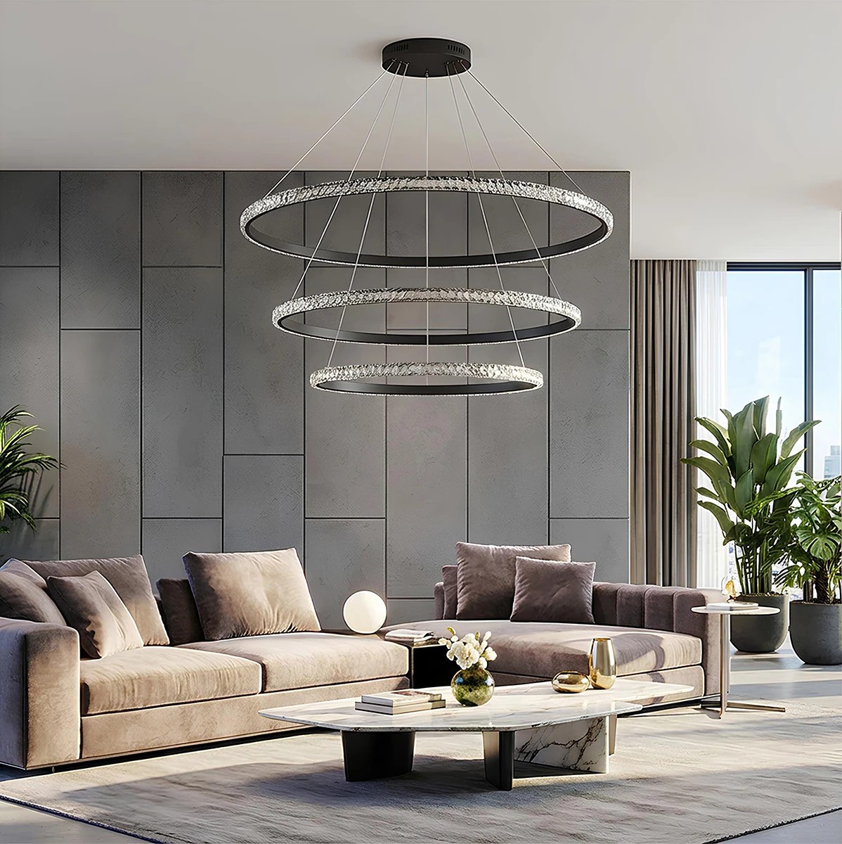 kelvo® DIAMOND KLV-101-0241 Κρεμαστό Φωτιστικό Οροφής LED 150W 15000lm 180° AC 220-240V IP20 Ρυθμιζόμενο Λευκό CCT με Χειριστήριο από 2700K έως 6000K Dimmable - Lumileds SMD Chip - Μαύρο Ματ - Μ100 x Π100 x Υ100cm - 3 Χρόνια Εγγύηση - Image 2
