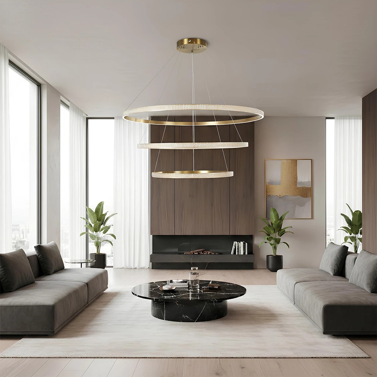 kelvo® DIAMOND KLV-101-0242 Κρεμαστό Φωτιστικό Οροφής LED 150W 15000lm 180° AC 220-240V IP20 Ρυθμιζόμενο Λευκό CCT με Χειριστήριο από 2700K έως 6000K Dimmable - Lumileds SMD Chip - Χρυσό Πλατίνα - Μ100 x Π100 x Υ100cm - 3 Χρόνια Εγγύηση - Image 2