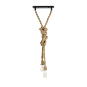 GLOBOSTAR® ROPE 01019 Boho Κρεμαστό Φωτιστικό Οροφής με Ντουί 2 x E27 AC 220-240V IP20 - Μπεζ - Μ38 x Π3.5 x Υ200cm
