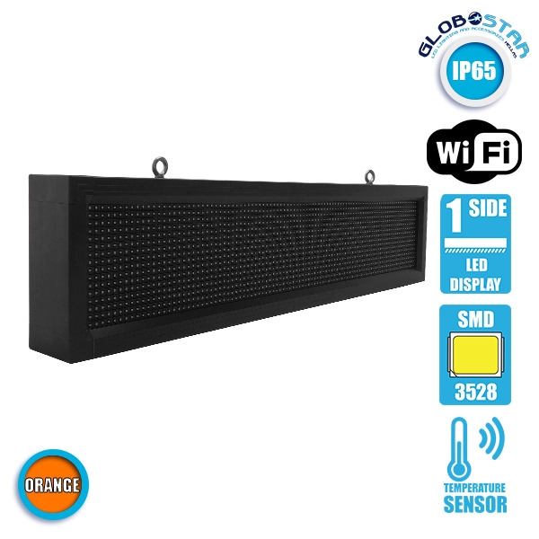 GLOBOSTAR® DISPLAY 90254 Κυλιόμενη Ψηφιακή Επιγραφή P10 Μονής Όψης LED AC 220-240V Αδιάβροχο IP65 Πορτοκαλί - WiFi Control μέσω FK APP - Αισθητήρας Θερμοκρασίας & Υγρασίας - Μ104 x Π9 x Υ24cm - 2 Χρόνια Εγγύηση - Image 2
