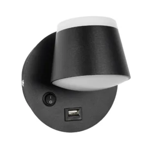 GLOBOSTAR® REGENCY 61373 Μοντέρνο Φωτιστικό Τοίχου - Απλίκα Ξενοδοχείου Reading Light με Φορτιστή USB 3A LED 8W 920lm 120° AC 220-240V IP20 Φυσικό Λευκό 4500K - Bridgelux SMD Chip & TÜV SÜD Driver - Μαύρο Ματ - Μ12 x Π12 x Υ13cm - 3 Χρόνια Εγγύηση