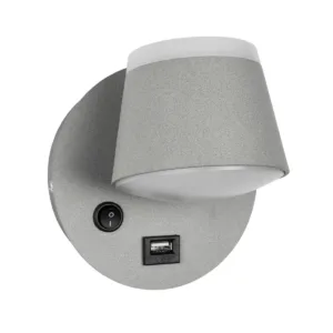 GLOBOSTAR® REGENCY 61375 Μοντέρνο Φωτιστικό Τοίχου - Απλίκα Ξενοδοχείου Reading Light με Φορτιστή USB 3A LED 8W 920lm 120° AC 220-240V IP20 Φυσικό Λευκό 4500K - Bridgelux SMD Chip & TÜV SÜD Driver - Γκρι Ανθρακί Ματ - Μ12 x Π12 x Υ13cm - 3 Χρόνια Εγγύηση