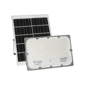 GLOBOSTAR® LUMOVOX 73069 Προβολέας LED 300W 15000lm 120° DC 5V με Φωτοβολταϊκό Panel 5V 20W & Επαναφορτιζόμενη Μπαταρία Li-ion 3.2V 15000mAh Αδιάβροχο IP67 Ψυχρό Λευκό 6000K - 360 x SMD2835 Sanan Chip - Γκρι Ανθρακί - Μ37 x Π7.5 x Υ27cm - 2 Χρόνια Εγγύηση