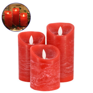 GLOBOSTAR® FIREFLAME 79558 Διακοσμητικό Κερί Παραφίνης με Εφέ Κινούμενης Φλόγας & IR Ασύρματο Χειριστήριο LED 0.5W 25lm 120° DC 3V με 2xAA Μπαταρίες IP20 Θερμό Λευκό 2700K Dimmable - Κόκκινο - Μ7.5 x Π7.5 x Υ15cm - Πακέτο 3 Τεμαχίων - 1 Χρόνο Εγγύηση