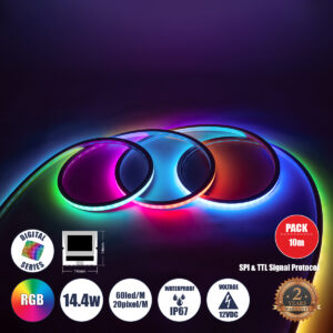 GLOBOSTAR® NEONIO-A 90753 Ψηφιακή Pixel Addressable Ταινία Neon Flex LED 14.4W/m 864lm/m 90° DC 12V Αδιάβροχο IP65 60 x SMD5050 Chip/m 20 x Pixel/m Πολύχρωμο RGB Dimmable SPI/TTL Protocol IC SM16703P/WS2811/WS2812 - Sanan SMD Chip - Μ1000 x Π1.4 x Υ1.4cm - Ρολό 10 Μέτρων - 3 Χρόνια Εγγύηση
