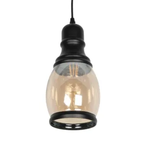 GLOBOSTAR® OLIVER 999-0188 Vintage Κρεμαστό Φωτιστικό Οροφής με Ντουί 1 x E27 AC 220-240V IP20 - Μελί & Μαύρο - Μ14 x Π14 x Υ30cm