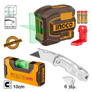 Αυτοαλφαδιαζόμενο Πράσινο Laser Σταυρού +Αλφάδι Μίνι +Αναδιπλούμενο Μαχαίρι (#COSLL251002)
