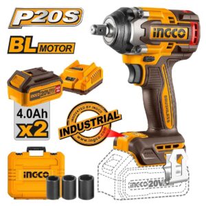 Ingco CIWLI2050E Brushless Μπουλονόκλειδο Μπαταρίας 20V 2x4Ah με Υποδοχή 1/2"