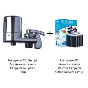 Instapure F2 Φίλτρο Νερού Βρύσης Χρωμέ Ενεργός Άνθρακας με 5 Έξτρα Ανταλλακτικά Φίλτρα R2 5 μm