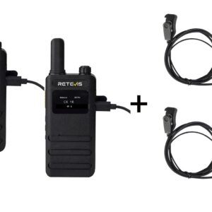 Retevis B63s + 2x G-hook Earpiece C9239a Walkie Talkie 0.5W με Μονόχρωμη Οθόνη Σε Διάφανο Χρώμα