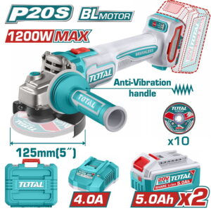 TOTAL ΕΠΑΓΓ. ΣΕΤ ΓΩΝΙΑΚΟΣ ΤΡΟΧΟΣ 125mm ΜΠΑΤ. Li-ion 20V / 5Ah / 2 ΜΠΑΤ BL Motor (TAGLI2120272E)