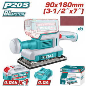 TOTAL ΕΠΑΓΓ. ΠΑΛΜΙΚΟ ΤΡΙΒΕΙΟ ΜΠΑΤ. Li-ion 20V / 90X180mm / 4Ah / 1 ΜΠΑΤ BL Motor (TFSLI20313E)