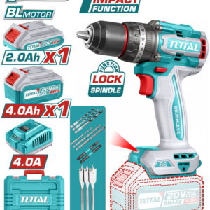 TOTAL ΕΠΑΓΓ. ΔΡΑΠ/ΒΙΔΟ ΚΡΟΥΣΤΙΚΟ ΜΠΑΤ. Li-ion 20V / 2Ah+4Ah / 86Nm / 2 ΜΠΑΤ BL Motor (TIDLI20868E)