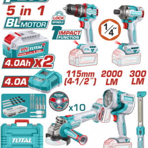 TOTAL ΕΠΑΓΓ. ΣΕΤ 5τεμ ΕΡΓΑΛΕΙΩΝ ΜΠΑΤ. Li-ion 20V / 4Ah / 2 ΜΠΑΤΑΡΙΕΣ BL Motor (TOSLI250692E)