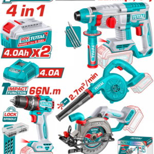 TOTAL ΕΠΑΓΓ. ΣΕΤ 4τεμ ΕΡΓΑΛΕΙΩΝ ΜΠΑΤ. Li-ion 20V / 4Ah / 2 ΜΠΑΤΑΡΙΕΣ BL Motor (TOSLI250695E)