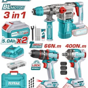 Total TCKLI20638E Σετ Δραπανοκατσάβιδο, Μπουλονόκλειδο & Πιστολέτο 20V με 2 Μπαταρίες 5Ah και Θήκη
