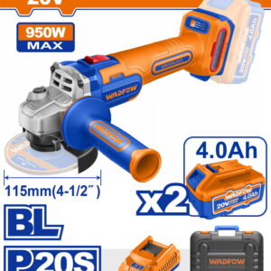 WADFOW ΣΕΤ ΓΩΝΙΑΚΟΣ ΤΡΟΧΟΣ 115mm ΜΠΑΤ. Li-ion 20V / 950W / 4Ah / 2 ΜΠΑΤ BL Motor (WLAP5322E)
