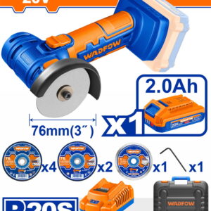 WADFOW MINI ΓΩΝΙΑΚΟΣ ΤΡΟΧΟΣ ΜΠΑΤ. Li-ion 20V / 2Ah / 1 ΜΠΑΤΑΡΙΑ (WLAP573)