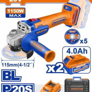WADFOW ΣΕΤ ΓΩΝΙΑΚΟΣ ΤΡΟΧΟΣ 115mm ΜΠΑΤ. Li-ion 20V / 1150W / 4Ah / 2 ΜΠΑΤ BL Motor (WLAPB522E)