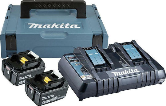 Makita Σετ 2 Μπαταριών Εργαλείου Λιθίου 18V Χωρητικότητας 5Ah με Φορτιστή DC18RD Διπλό